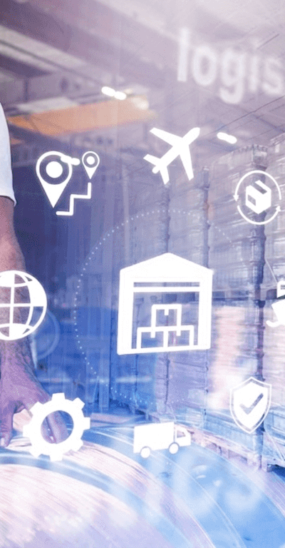 Logistics worker managing inventory with technology in a warehouse setting